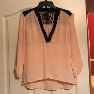 Charlotte Russe Baby Pink and Black Lace Top